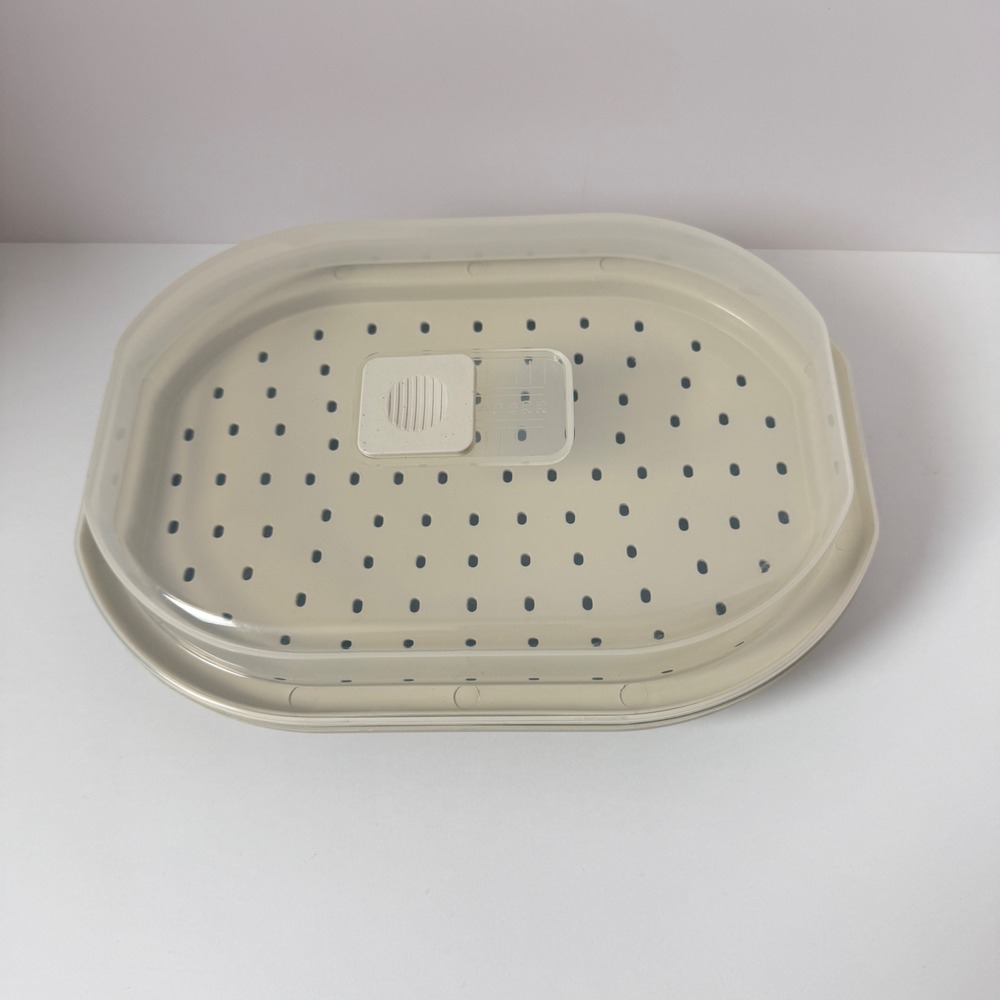 Vintage Progressive Miracle Ware Microwave Steamer Beige 3-Piece Set Vented Lid